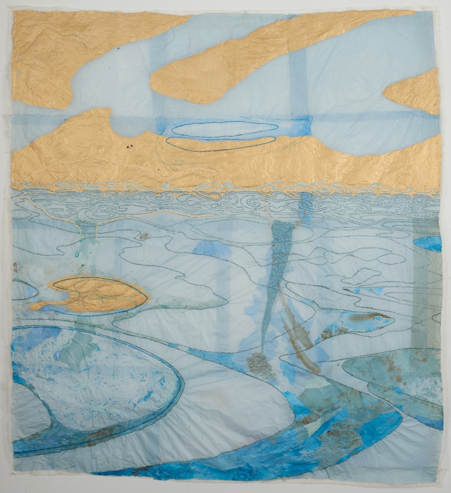 light blue and gold drawing of changing tides