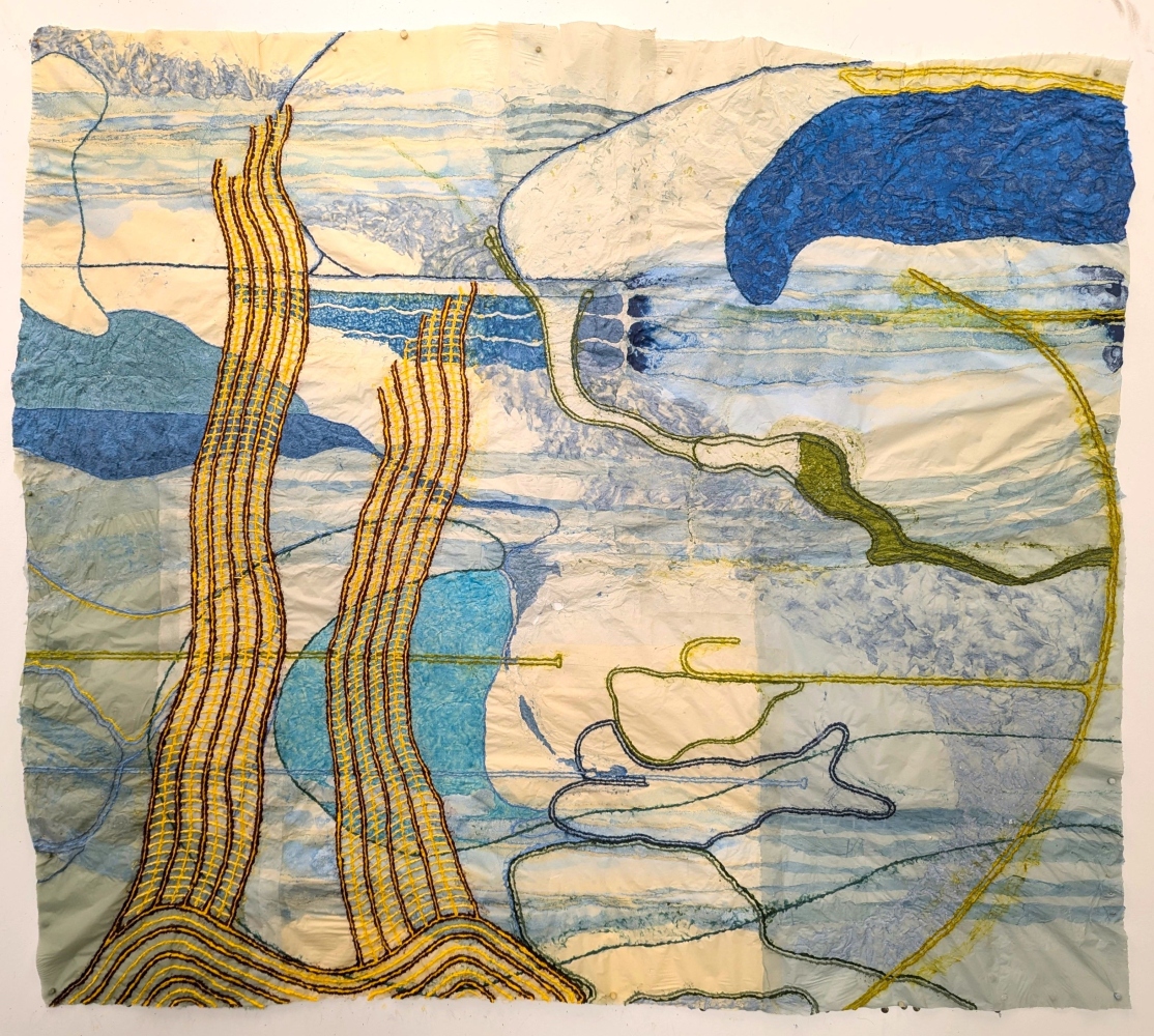 abstract watery landscape with trees in front