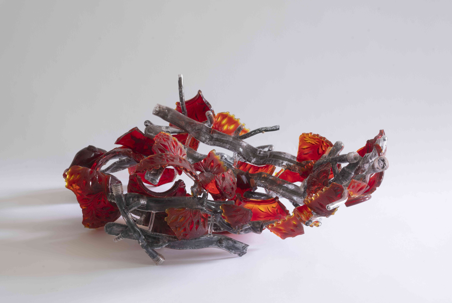 red and black glass abstract sculpture