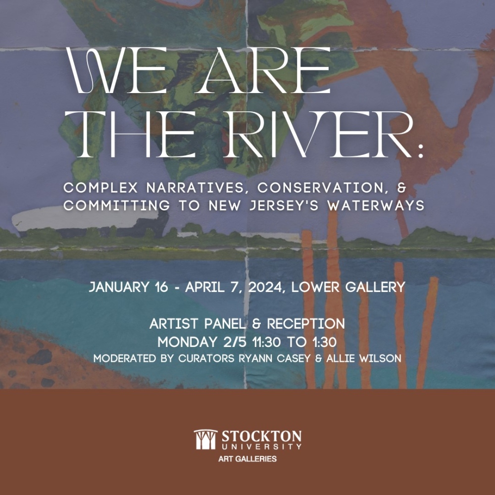 announcement card for we are the river exhibition with a river on the card