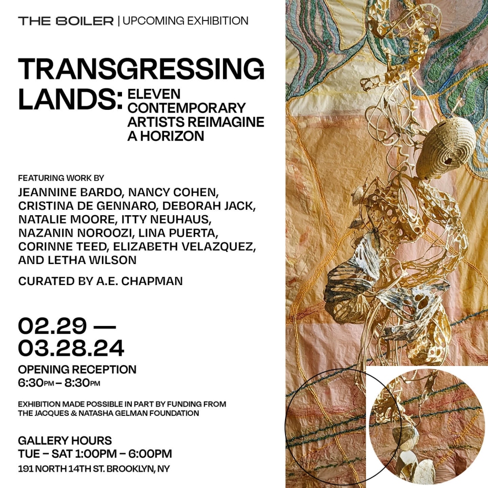 announcement card for exhibition with gold drawing on card